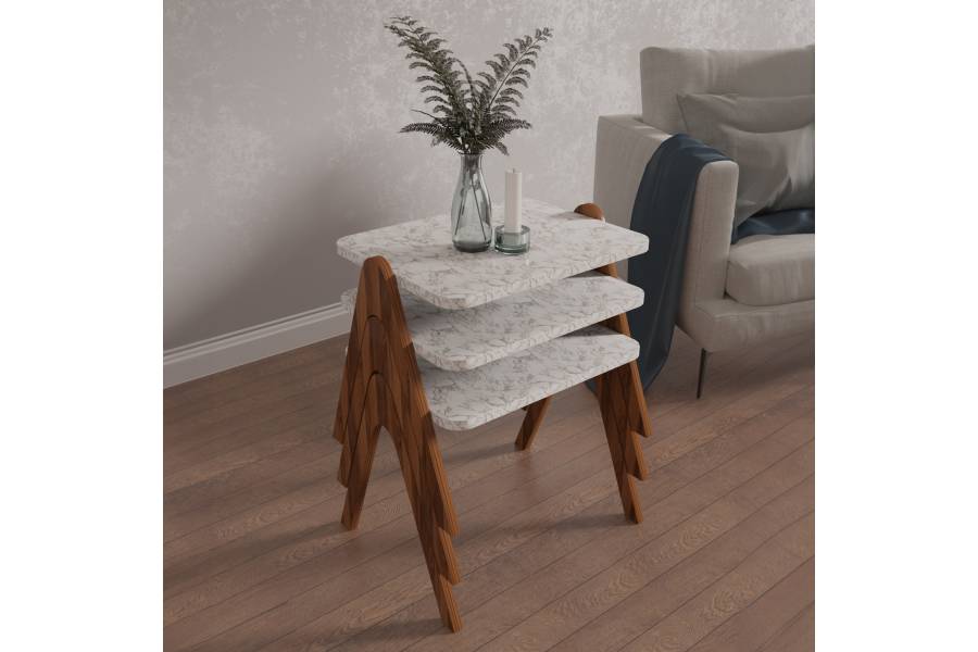 ΣΕΤ 3ΤΜΧ ΒΟΗΘΗΤΙΚΑ ΤΡΑΠΕΖΑΚΙΑ REACHER HM18176.03 ΜΕΛΑΜΙΝΗ ΣΕ ΚΑΡΥΔΙ-ΛΕΥΚΟ ΜΑΡΜΑΡΟ 40x30x40Υεκ.