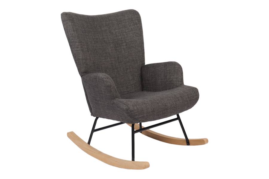 Κουνιστή πολυθρόνα Jianna pakoworld ανθρακί ύφασμα με πόδι σε φυσική απόχρωση 79x64x89εκ