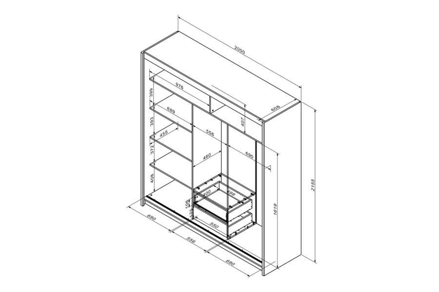 Ντουλάπα ρούχων Elodie pakoworld τρίφυλλη καθρέπτης συρόμενη sonoma 200x61x216εκ