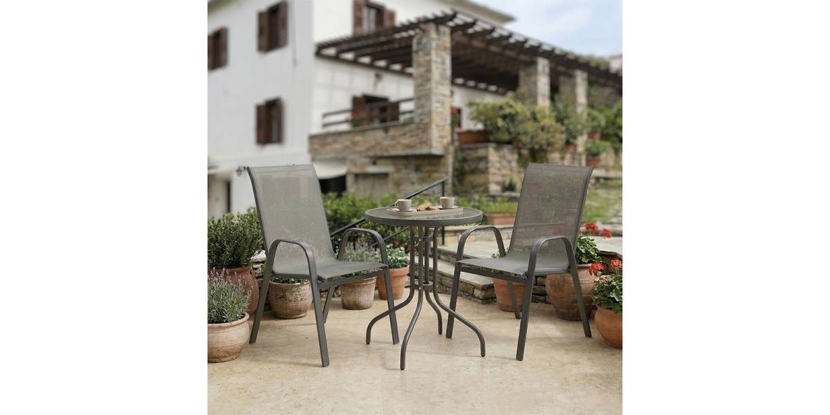 Tραπεζαρία Calan-Watson pakoworld σετ 3τεμ μέταλλο γκρι και γυαλί tempered Φ60x70εκ