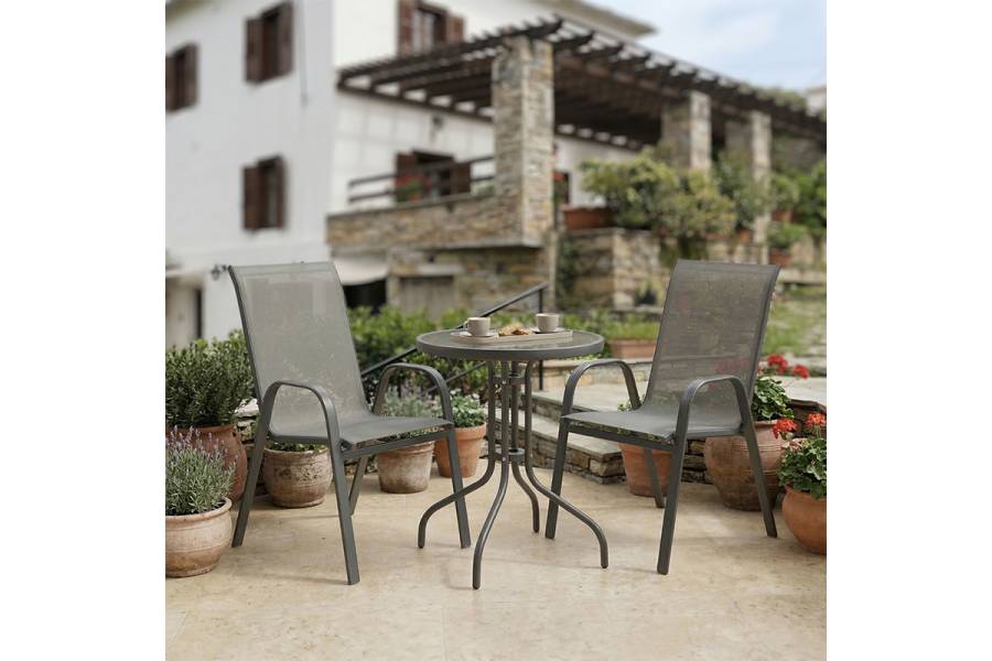 Tραπεζαρία Calan-Watson pakoworld σετ 3τεμ μέταλλο γκρι και γυαλί tempered Φ60x70εκ