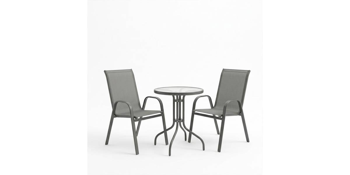 Tραπεζαρία Calan-Watson pakoworld σετ 3τεμ μέταλλο γκρι και γυαλί tempered Φ60x70εκ