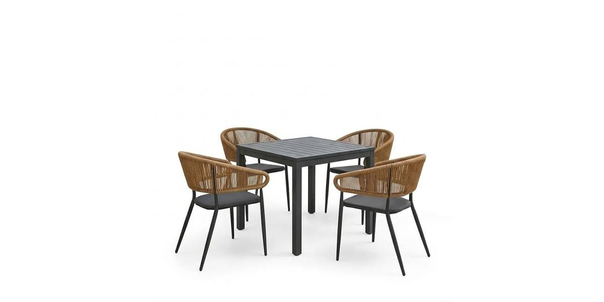 Τραπεζαρία Kliton-Raven σετ 5τεμ pakoworld αλουμίνιο σε ανθρακί απόχρωση 80x80x74εκ