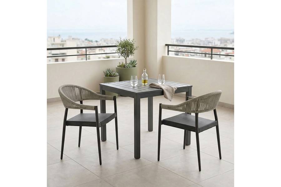 Τραπεζαρία Kliton- Elation σετ 3τεμ pakoworld αλουμίνιο σε ανθρακί απόχρωση 80x80x74εκ