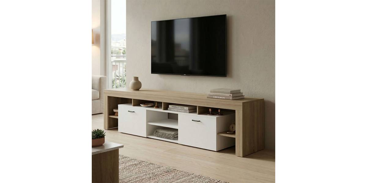 Έπιπλο τηλεόρασης Liner pakoworld sonoma-λευκό 210x40x50εκ