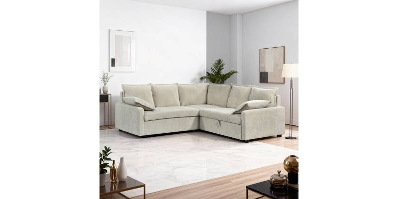 Γωνιακός καναπές κρεβάτι Lounivo pakoworld ύφασμα μπεζ 215x215x84εκ