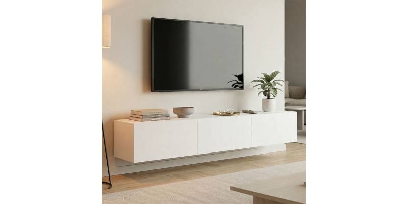 Έπιπλο τηλεόρασης επιτοίχιο με Led Rival pakoworld λευκό 180x35x30εκ