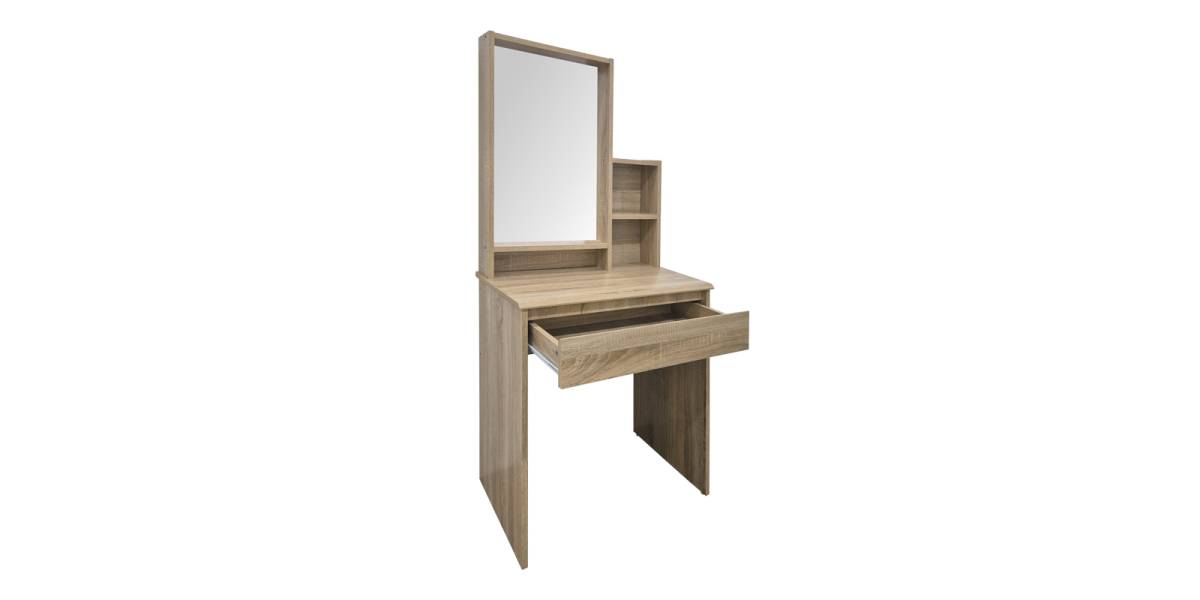 Τουαλέτα κρεβατοκάμαρας Larnia pakoworld με καθρέπτη και σκαμπό sonoma 65x40x142εκ