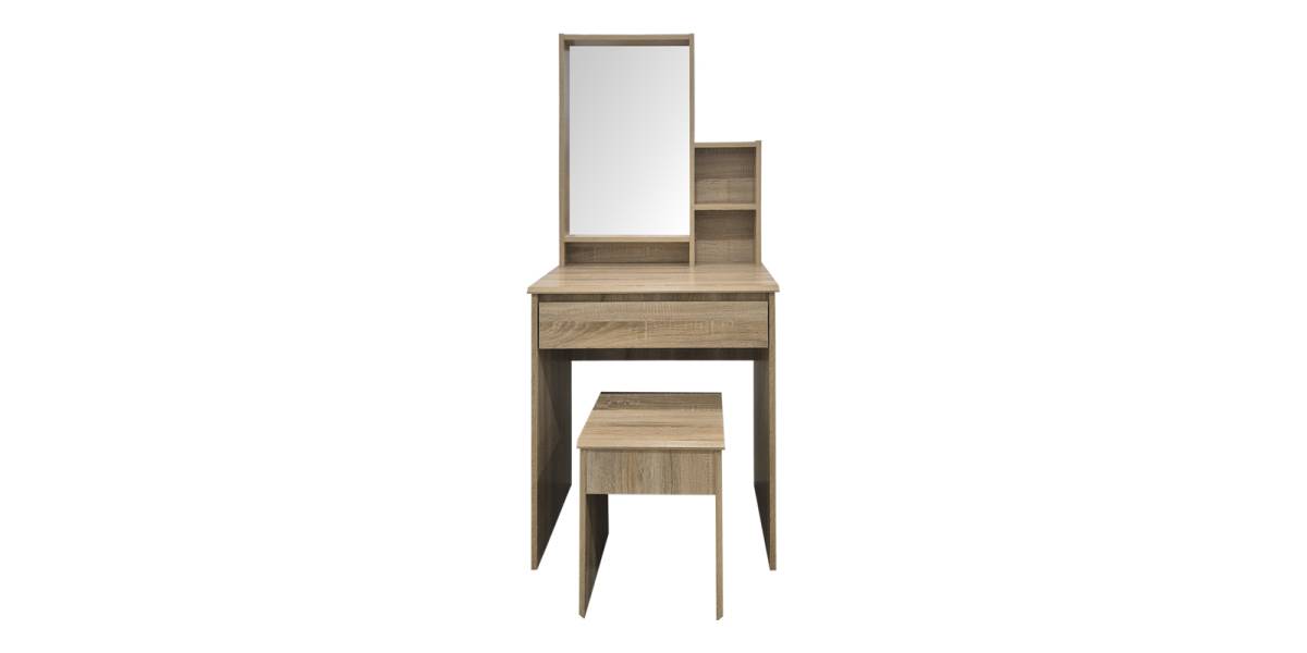 Τουαλέτα κρεβατοκάμαρας Larnia pakoworld με καθρέπτη και σκαμπό sonoma 65x40x142εκ