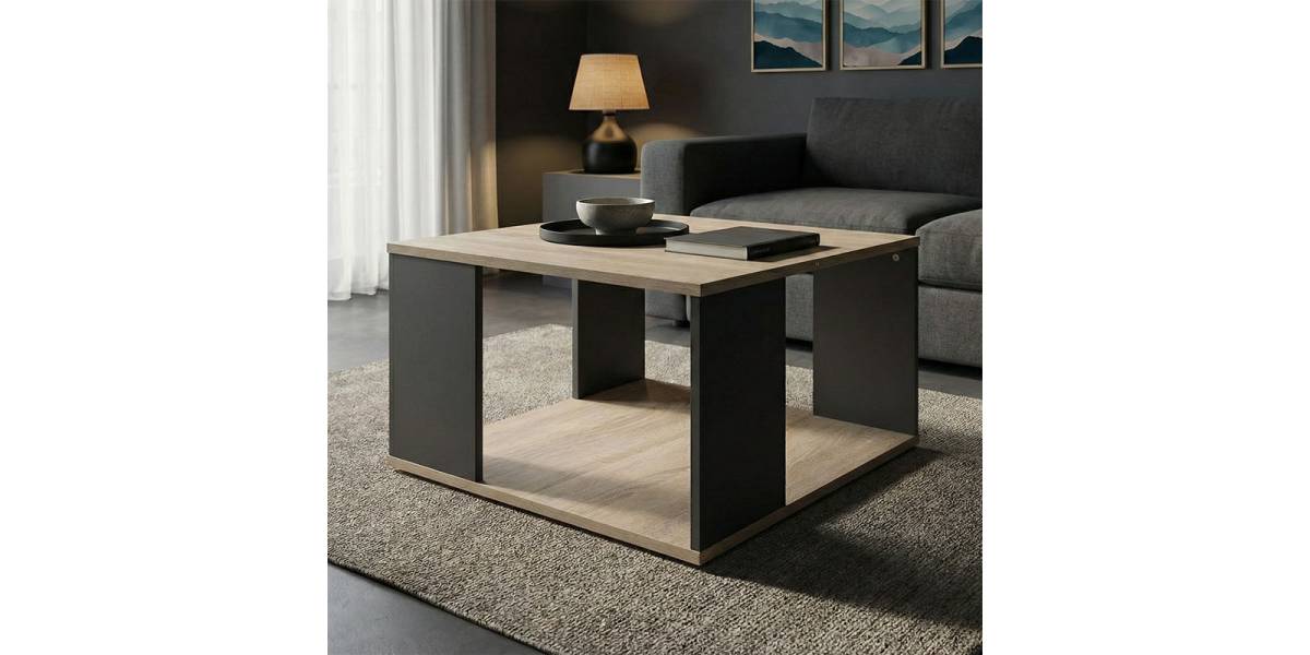 Τραπέζι σαλονιού Zelegan pakoworld sonoma-ανθρακί 60x60x39εκ