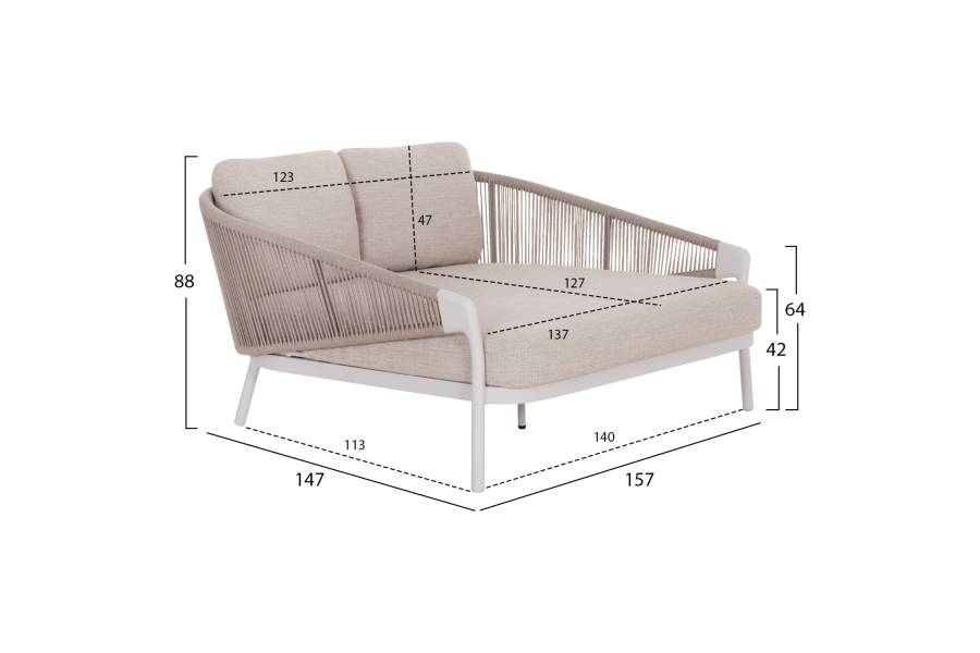 DAYBED ΣΕΙΡΑ XANTION HM6474.02 ΛΕΥΚΟ ΑΛΟΥΜΙΝΙΟ--ΣΧΟΙΝΙ--OLEFIN 157x147x88Υεκ