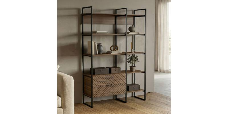 Βιβλιοθήκη Rhombo pakoworld καρυδί-μαύρο 120x35x180εκ