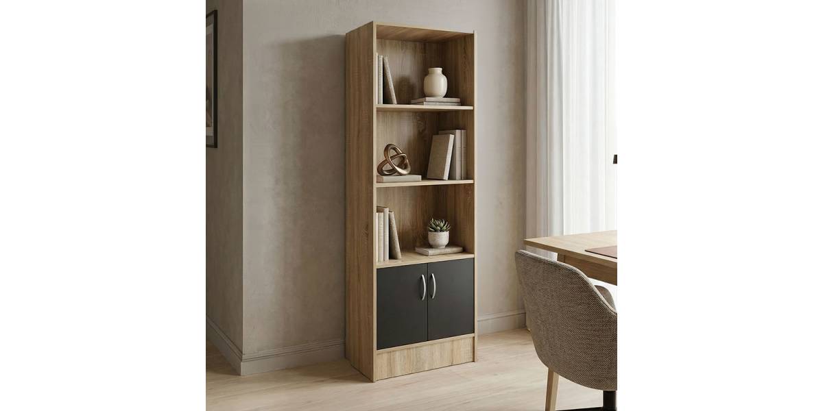 Βιβλιοθήκη Tekaro pakoworld sonoma-ανθρακί 57x33x180εκ