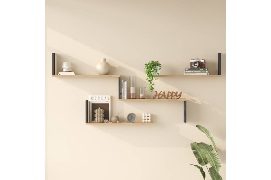 Ραφιέρα τοίχου Flear pakoworld oak με ανθρακί 179x14,5x76,2εκ