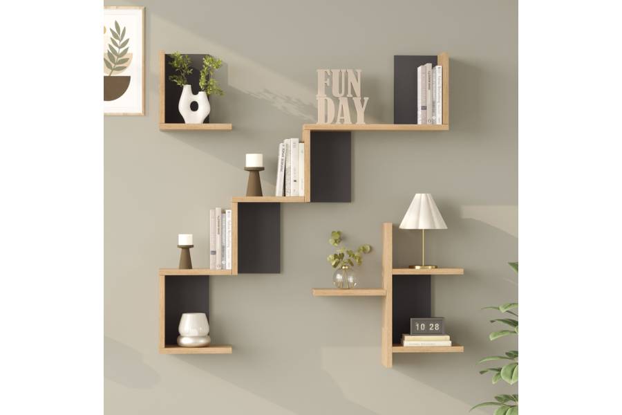 Ραφιέρα τοίχου Verso pakoworld oak με ανθρακί 99,4x14,5x103εκ