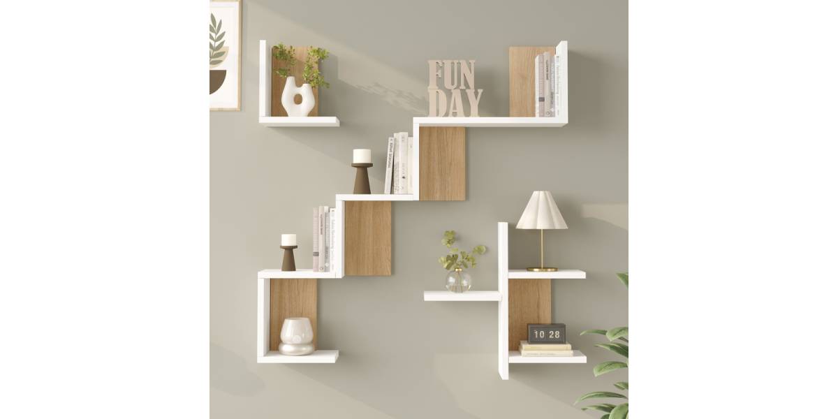 Ραφιέρα τοίχου Verso pakoworld λευκό με oak 99,4x14,5x103εκ