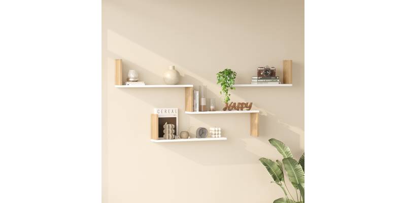 Ραφιέρα τοίχου Flear pakoworld λευκό με oak 179x14,5x76,2εκ