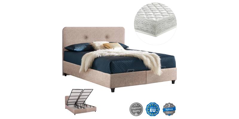 ΚΡΕΒΑΤΙ ΜΕ ΣΤΡΩΜΑ ΔΙΠΛΟ DOLORES HM21165 ΜΠΕΖ ΥΦΑΣΜΑ & ΑΠΟΘ.ΧΩΡΟΣ-ΓΙΑ 160x200εκ.