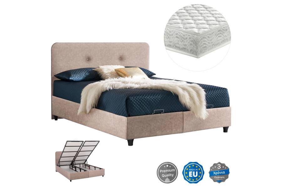 ΚΡΕΒΑΤΙ ΜΕ ΣΤΡΩΜΑ ΔΙΠΛΟ DOLORES HM21165 ΜΠΕΖ ΥΦΑΣΜΑ & ΑΠΟΘ.ΧΩΡΟΣ-ΓΙΑ 160x200εκ.