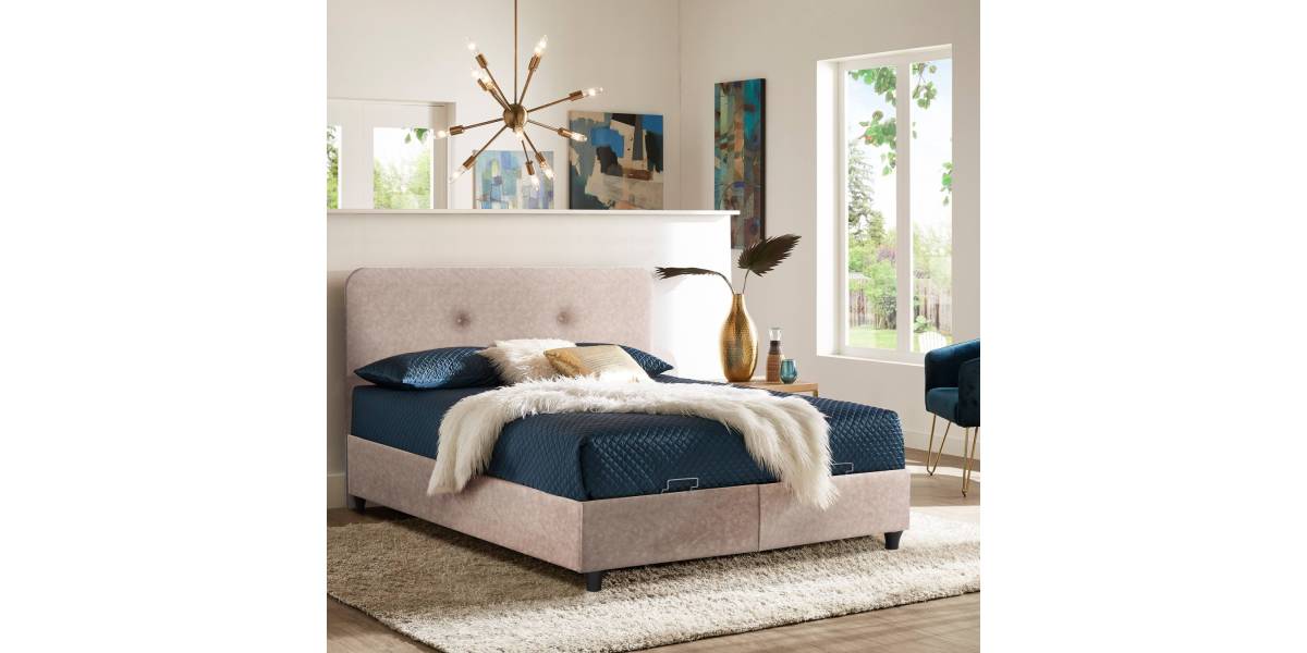 ΚΡΕΒΑΤΙ ΜΕ ΣΤΡΩΜΑ ΔΙΠΛΟ DOLORES HM21165 ΜΠΕΖ ΥΦΑΣΜΑ & ΑΠΟΘ.ΧΩΡΟΣ-ΓΙΑ 160x200εκ.