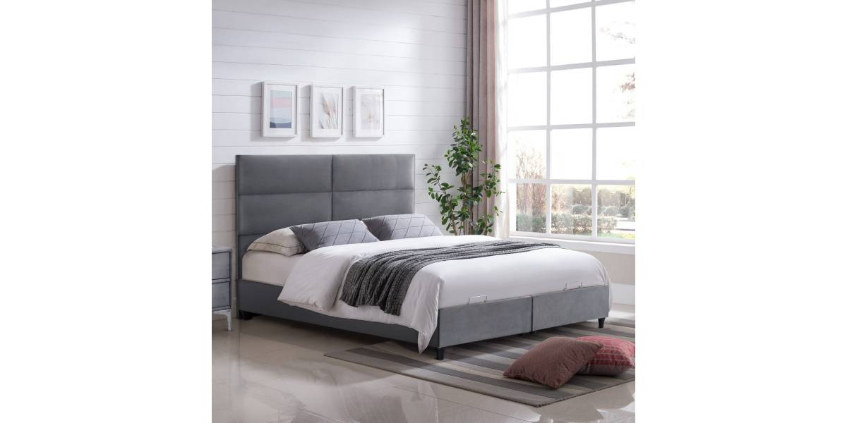 ΚΡΕΒΑΤΙ ΜΕ ΣΤΡΩΜΑ ΔΙΠΛΟ MILO HM21163 ΓΚΡΙ ΒΕΛΟΥΔΟ & ΑΠΟΘ.ΧΩΡΟΣ-ΓΙΑ 160x200εκ.