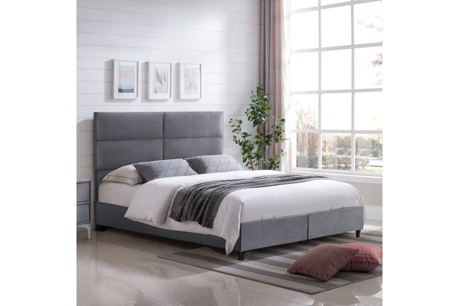 ΚΡΕΒΑΤΙ ΜΕ ΣΤΡΩΜΑ ΔΙΠΛΟ MILO HM21163 ΓΚΡΙ ΒΕΛΟΥΔΟ & ΑΠΟΘ.ΧΩΡΟΣ-ΓΙΑ 160x200εκ.