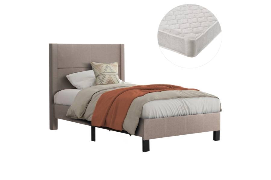 ΚΡΕΒΑΤΙ ΜΟΝΟ & ΣΤΡΩΜΑ TRILLOP HM21203.15 ΜΠΕΖ ΥΦΑΣΜΑ--ΓΙΑ 120x200εκ