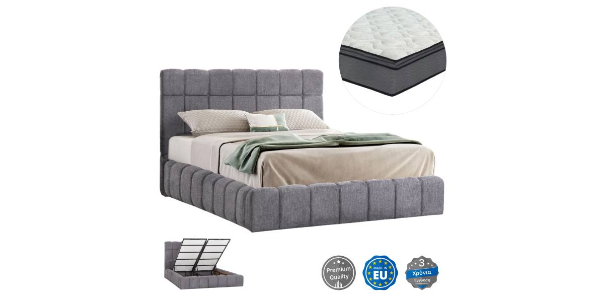 ΚΡΕΒΑΤΙ ΔΙΠΛΟ ΜΕ ΣΤΡΩΜΑ & ΑΠΟΘ.ΧΩΡΟ RAMON HM21168 ΓΚΡΙ ΜΠΟΥΚΛΕ--ΓΙΑ 160x200εκ