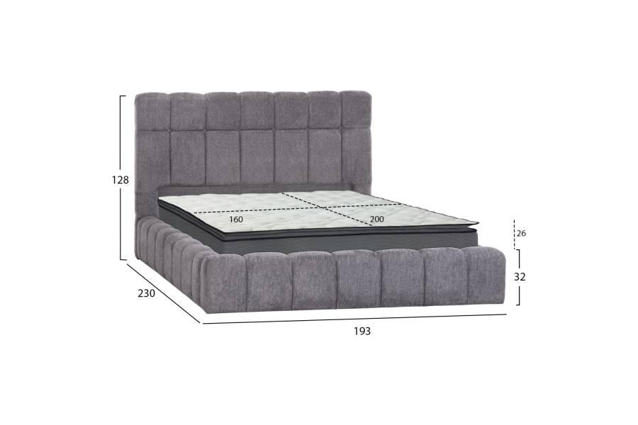 ΚΡΕΒΑΤΙ ΔΙΠΛΟ ΜΕ ΣΤΡΩΜΑ & ΑΠΟΘ.ΧΩΡΟ RAMON HM21168 ΓΚΡΙ ΜΠΟΥΚΛΕ--ΓΙΑ 160x200εκ