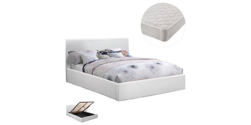 ΚΡΕΒΑΤΙ ΔΙΠΛΟ & ΣΤΡΩΜΑ 150x200εκ BOBBI HM21271.01 ΛΕΥΚΟ PU ΜΕ ΑΠΟΘ.ΧΩΡΟ