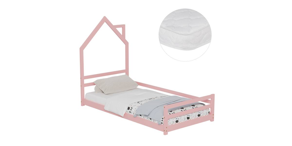 ΚΡΕΒΑΤΙ ΠΑΙΔΙΚΟ ΜΕ ΣΤΡΩΜΑ HOUSER HM21301.02 ΞΥΛΟ ΠΕΥΚΟΥ ΣΕ ΡΟΖ--ΣΤΡΩΜΑ 90x190εκ
