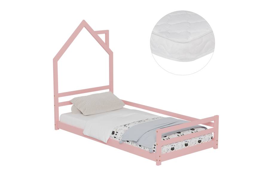 ΚΡΕΒΑΤΙ ΠΑΙΔΙΚΟ ΜΕ ΣΤΡΩΜΑ HOUSER HM21301.02 ΞΥΛΟ ΠΕΥΚΟΥ ΣΕ ΡΟΖ--ΣΤΡΩΜΑ 90x190εκ