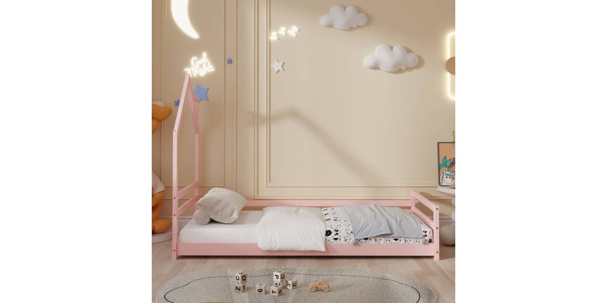 ΚΡΕΒΑΤΙ ΠΑΙΔΙΚΟ ΜΕ ΣΤΡΩΜΑ HOUSER HM21301.02 ΞΥΛΟ ΠΕΥΚΟΥ ΣΕ ΡΟΖ--ΣΤΡΩΜΑ 90x190εκ