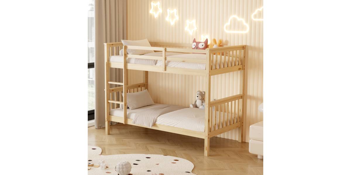 ΚΟΥΚΕΤΑ ΠΑΙΔΙΚΗ ΜΕ 2 ΣΤΡΩΜΑΤΑ LANTAI HM21307 ΞΥΛΟ ΠΕΥΚΟΥ ΦΥΣΙΚΟ--ΣΤΡΩΜΑΤΑ 90x190εκ