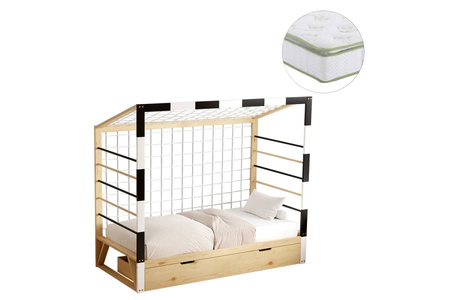 ΚΡΕΒΑΤΙ ΠΑΙΔΙΚΟ ΜΕ ΣΤΡΩΜΑ GOALIE HM21309 ΠΕΥΚΟ ΦΥΣΙΚΟ-ΛΕΥΚΟ-ΜΑΥΡΟ--ΣΤΡΩΜΑ 90x190εκ