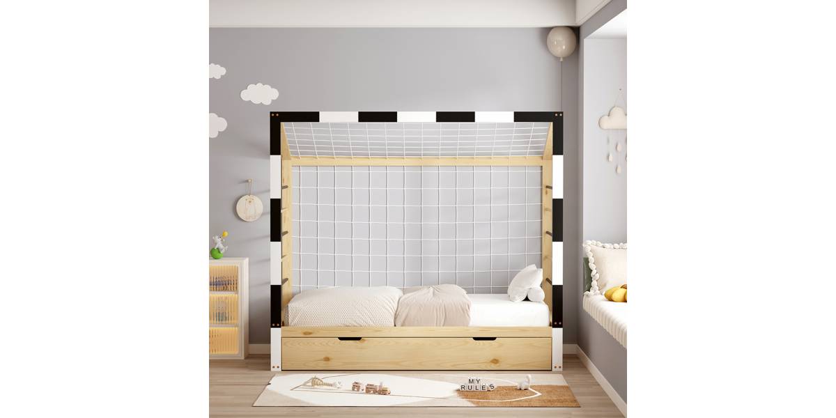 ΚΡΕΒΑΤΙ ΠΑΙΔΙΚΟ ΜΕ ΣΤΡΩΜΑ GOALIE HM21309 ΠΕΥΚΟ ΦΥΣΙΚΟ-ΛΕΥΚΟ-ΜΑΥΡΟ--ΣΤΡΩΜΑ 90x190εκ