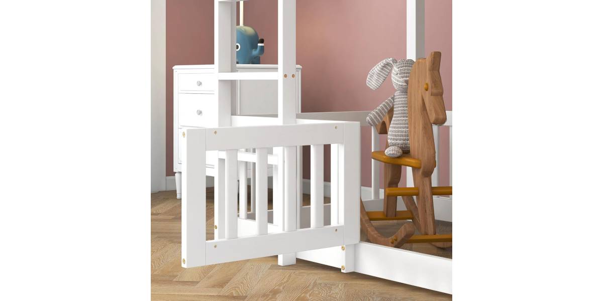 ΚΟΥΚΕΤΑ ΠΑΙΔΙΚΗ ΜΕ ΠΑΡΚΑΚΙ PLAYKID HM21312.01 ΞΥΛΟ ΠΕΥΚΟΥ ΛΕΥΚΟ--ME ΣΤΡΩΜΑ 90x190εκ