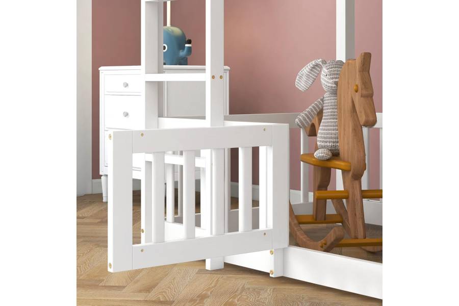 ΚΟΥΚΕΤΑ ΠΑΙΔΙΚΗ ΜΕ ΠΑΡΚΑΚΙ PLAYKID HM21312.01 ΞΥΛΟ ΠΕΥΚΟΥ ΛΕΥΚΟ--ME ΣΤΡΩΜΑ 90x190εκ
