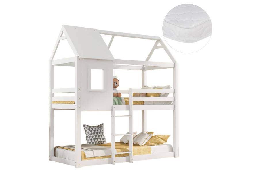 ΚΟΥΚΕΤΑ ΠΑΙΔΙΚΗ ΜΕ 2 ΣΤΡΩΜΑΤΑ HOOD HM21314.01 ΞΥΛΟ ΠΕΥΚΟΥ ΛΕΥΚΟ--ΣΤΡΩΜΑΤΑ 90x190εκ
