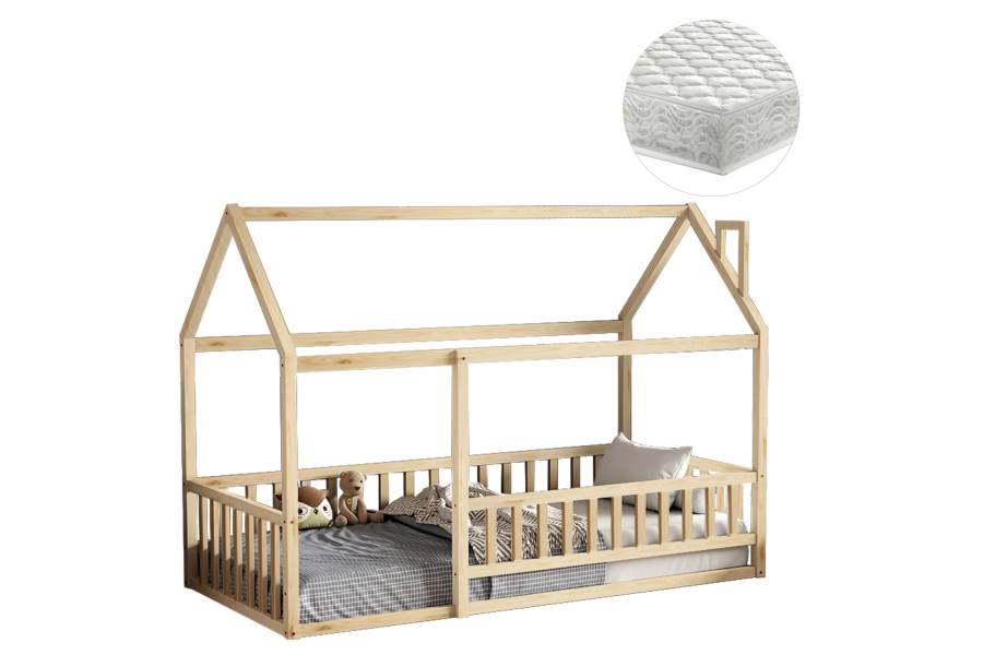 ΚΡΕΒΑΤΙ ΠΑΙΔΙΚΟ ΜΕ ΣΤΡΩΜΑ HOUSER HM21315 ΞΥΛΟ ΠΕΥΚΟΥ ΣΕ ΦΥΣΙΚΟ--ΣΤΡΩΜΑ 90x190εκ