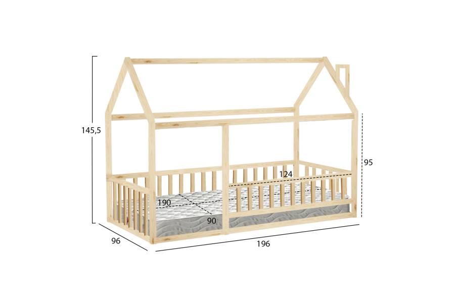 ΚΡΕΒΑΤΙ ΠΑΙΔΙΚΟ ΜΕ ΣΤΡΩΜΑ HOUSER HM21315 ΞΥΛΟ ΠΕΥΚΟΥ ΣΕ ΦΥΣΙΚΟ--ΣΤΡΩΜΑ 90x190εκ