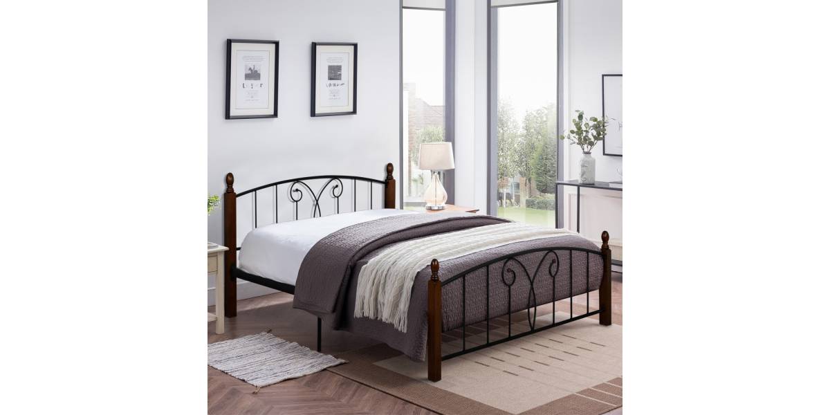 ΚΡΕΒΑΤΙ ΔΙΠΛΟ & ΣΤΡΩΜΑ SUZIE HM21332 ΜΕΤΑΛΛΟ & ΞΥΛΟ ΣΕ ΚΑΡΥΔΙ--ΣΤΡΩΜΑ 150x200εκ