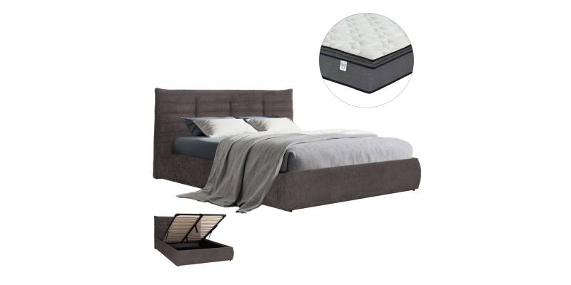 ΚΡΕΒΑΤΙ ΔΙΠΛΟ & ΣΤΡΩΜΑ SANDRA HM10770 ΓΚΡΙ ΥΦΑΣΜΑ ΜΕ ΑΠΟΘ.ΧΩΡΟ--ΓΙΑ 160x200εκ