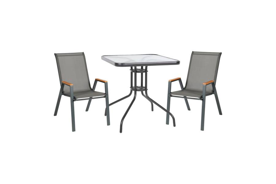 ΣΕΤ ΤΡΑΠΕΖΑΡΙΑΣ 3ΤΜΧ FIGO HM10730.01-- 2 ΚΑΡΕΚΛΕΣ & ΤΕΤΡΑΓΩΝΟ ΤΡΑΠΕΖΙ 60x60εκ ΓΚΡΙ