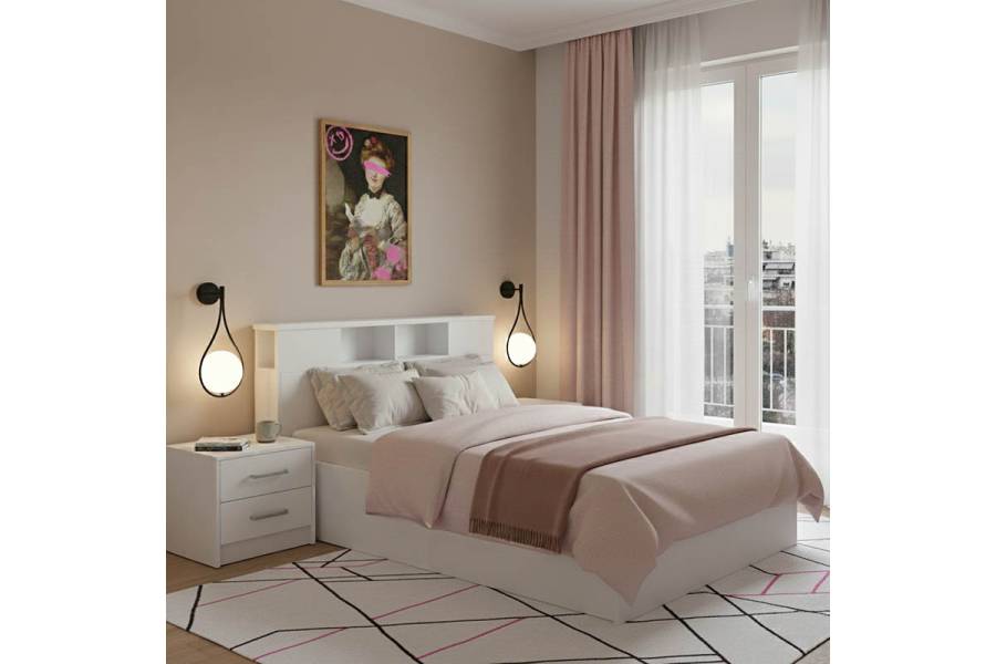 Σετ Κρεβατοκάμαρας Olympus White με Κρεβάτι 140x200εκ Σετ 2τεμ