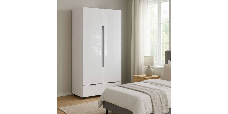 Ντουλάπα δίφυλλη Afina pakoworld mdf σε λευκή glossy απόχρωση 100x57x213εκ