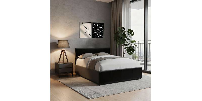 Κρεβάτι Dellia pakoworld με αποθηκευτικό χώρο pu μαύρο 120x200εκ