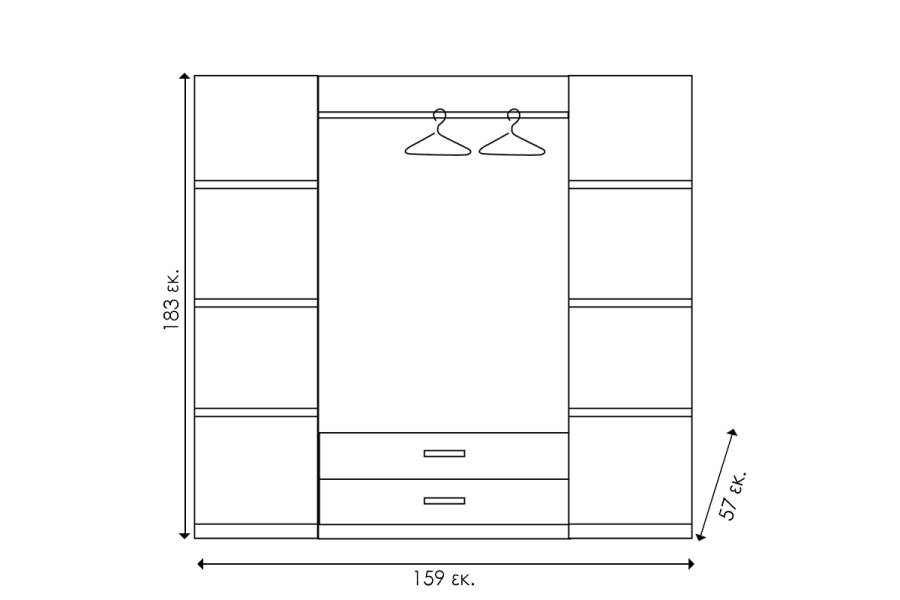 Ντουλάπα ρούχων τετράφυλλη OLYMPUS pakoworld χρώμα castillo-toro 159x57x183εκ