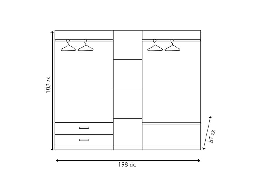 Ντουλάπα ρούχων πεντάφυλλη OLYMPUS pakoworld χρώμα castillo-toro 198x57x183εκ