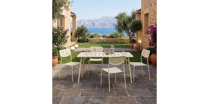 Τραπεζαρία Moraja Deraby Ι pakoworld σετ 5τεμ κρεμ μέταλλο 140x80x72εκ
